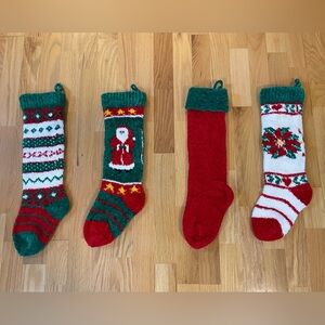 Vintage Chenille Knit Christmas Holiday Stockings Lot of Four Set